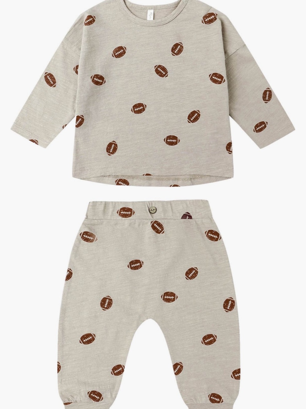 Rylee + Cru Beige and Brown Football Print Kids Pajama Set